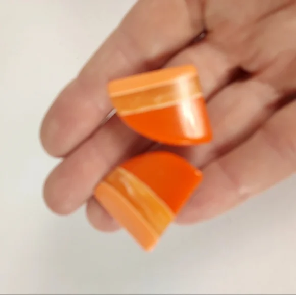 Bold Orange Resin Half-Moon Clip On Earrings - Picture 7 of 9
